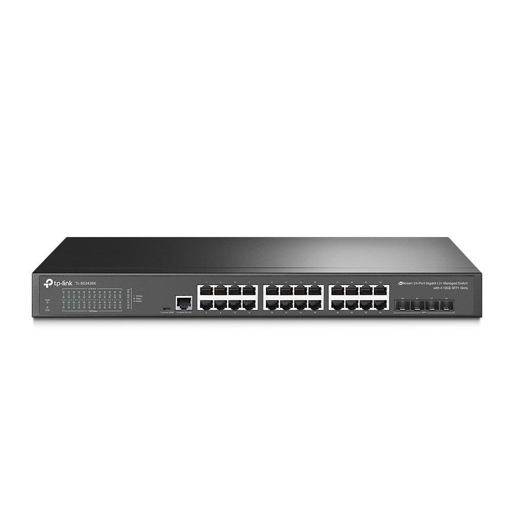 Switch TP-LINK SG3428X (TL-SG3428X) - 24 puertos, puertos 10/100/1000 Mbps, L2+ con 4 ranuras 10GE SFP+ Switch TP-LINK SG3428X (TL-SG3428X) - 24 puertos, puertos 10/100/1000 Mbps, L2+ con 4 ranuras 10GE SFP+